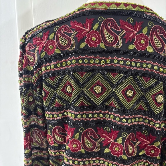Vtg Beaded Embroidered Evening Formal Jacket Sz M / L Whimsigoth Black Red Green - Picture 9 of 14